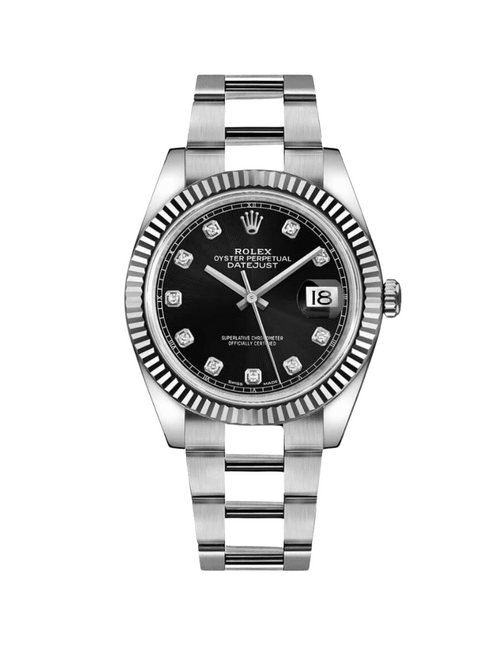 ROLEX Datejust 41mm Fluted Bezel Black Diamond Dial Oyster - 126334
