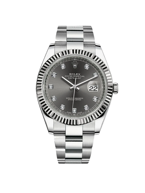 ROLEX Datejust 41mm Fluted Bezel Grey/Slate Diamond Dial Oyster - 126334