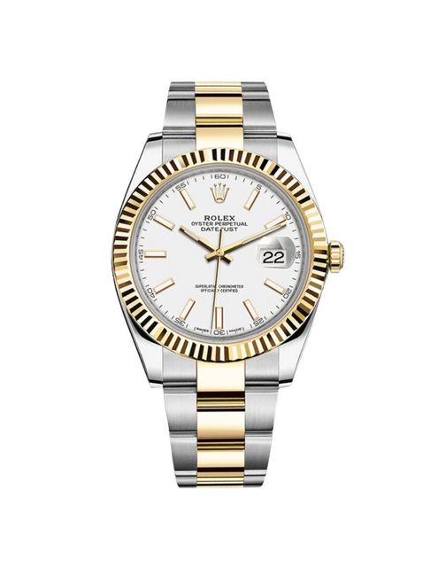 ROLEX Datejust Two-Tone Yellow Gold Fluted Bezel White Index Dial Oyster - 126333