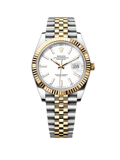 ROLEX Datejust Two-Tone Yellow Gold Fluted Bezel White Index Dial Jubilee - 126333