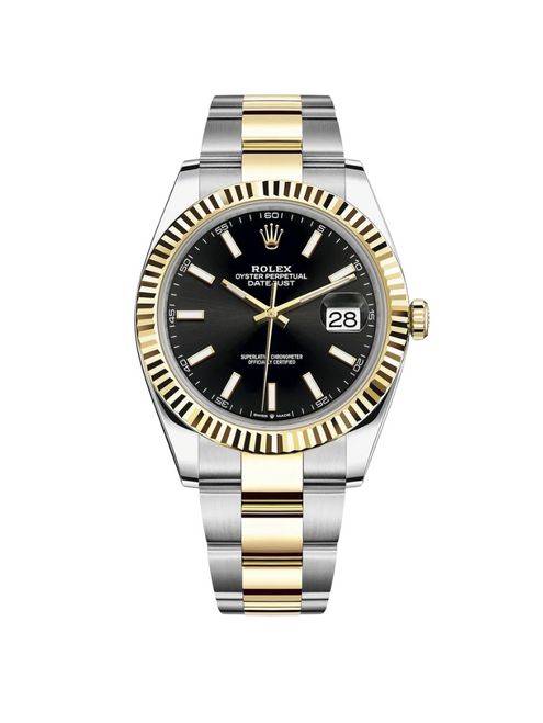 ROLEX Datejust 41mm Two-Tone Yellow Gold Fluted Bezel Black Index Dial Oyster - 126333