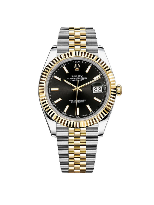 ROLEX Datejust 41mm Two-Tone Yellow Gold Fluted Bezel Black Index Dial Jubilee - 126333