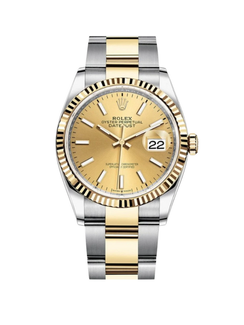 ROLEX Datejust 41mm Two-Tone Yellow Gold Fluted Bezel Champagne Index Dial Oyster - 126333