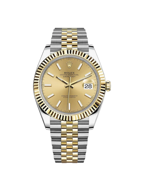 ROLEX Datejust 41mm Two-Tone Yellow Gold Fluted Bezel Champagne Index Dial Jubilee - 126333