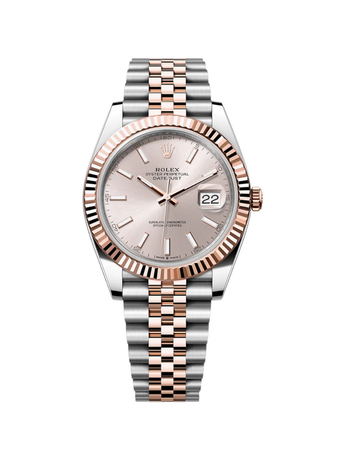 ROLEX Datejust 41mm Two-Tone Everose Gold Fluted Bezel Sundust Index Dial Jubilee - 126331