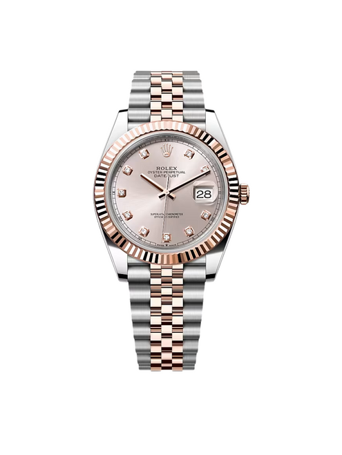 ROLEX Datejust 41mm Two-Tone Everose Gold Fluted Bezel Sundust Diamond Dial Jubilee - 126331