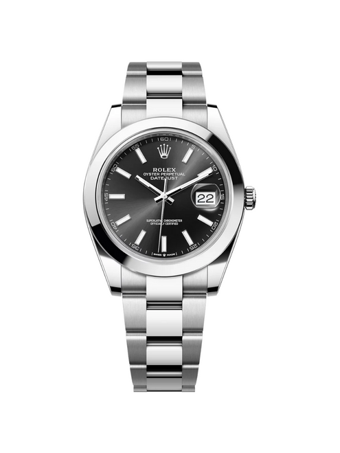 ROLEX Datejust 41mm Smooth Bezel Black Index Dial Oyster - 126300