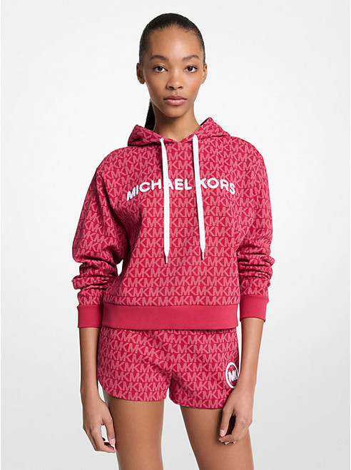 MICHAEL KORS Signature Logo Cotton Blend Cropped Hoodie DARKRASPBERRY Image 1