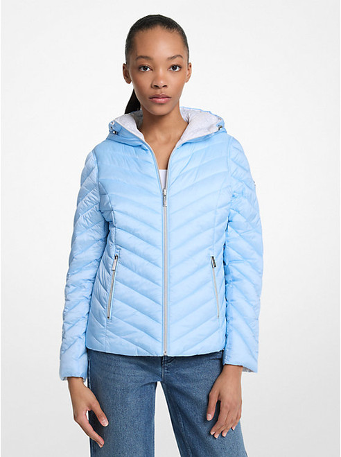 MICHAEL KORS Chevron Logo Print Quilted Nylon Reversible Jacket SHOREBLUE Image 1