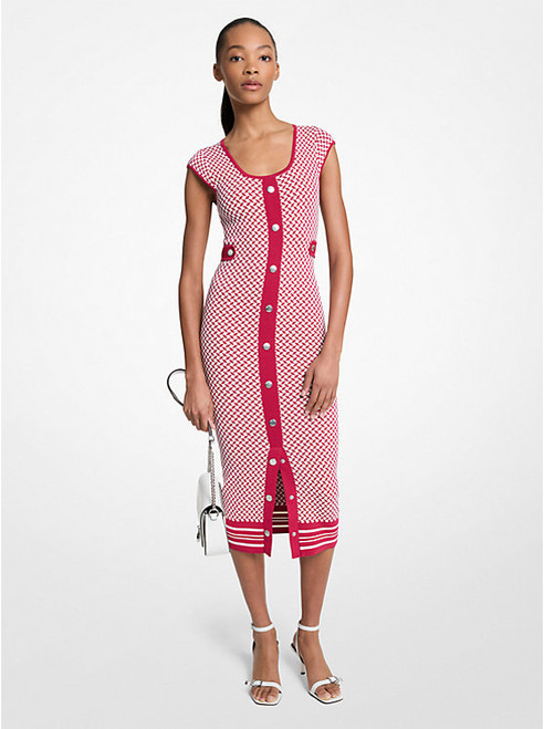 MICHAEL KORS Tile Jacquard Midi Dress DARKRASPBERRY Image 1