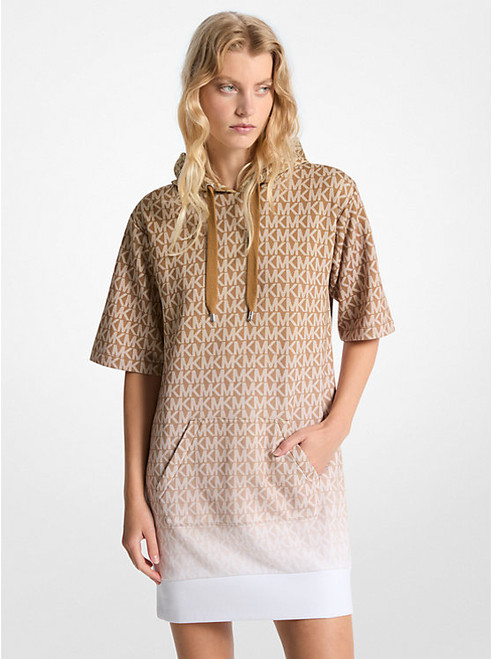 MICHAEL KORS Ombré Signature Logo Cotton Terry Hoodie Dress HUSK Image 1