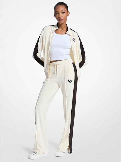 MICHAEL KORS Stripe Velour Track Pants BONE Image 1