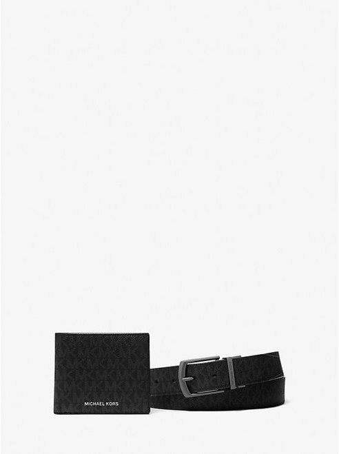 MICHAEL KORS Signature Logo Billfold Wallet And Belt Gift Set BLACK Image 1