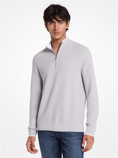 MICHAEL KORS Cotton Quarter-Zip Sweater PEARL GREY Image 1