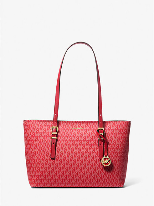 MICHAEL KORS Quinn Medium Signature Logo And Leather Tote Bag CRIMSON Image 1