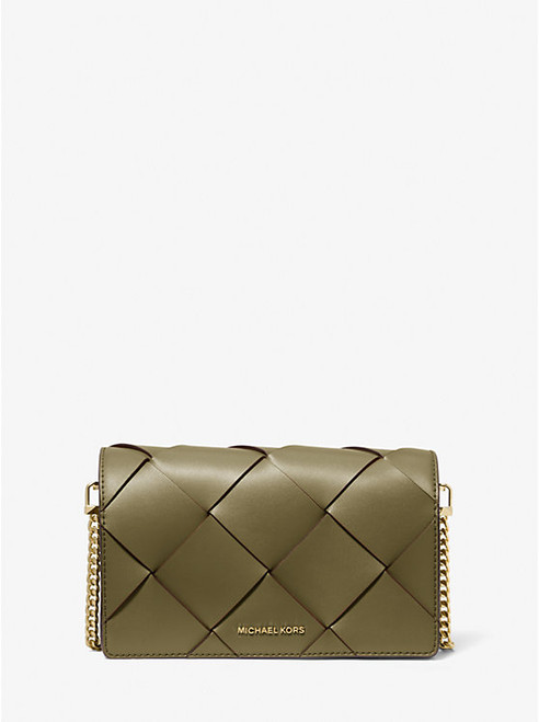 MICHAEL KORS Jet Set Medium Woven Leather Crossbody Bag SAFARI GREEN Image 1