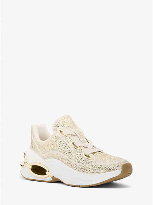 MICHAEL KORS Toni Embellished Linen Blend Trainer CREAM Image 1