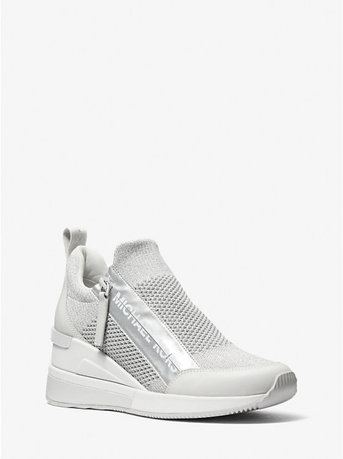 MICHAEL KORS Willis Metallic Stretch Knit Trainer SILVER Image 1