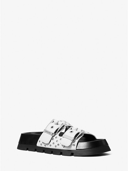 MICHAEL KORS Colby Grommeted Leather Flat Sandal OPTIC WHITE Image 1