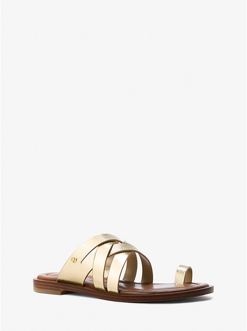 MICHAEL KORS Nora Metallic Pebbled Leather Sandal PALE GOLD Image 1
