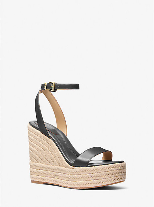 MICHAEL KORS Leighton Leather Wedge Sandal BLACK Image 1