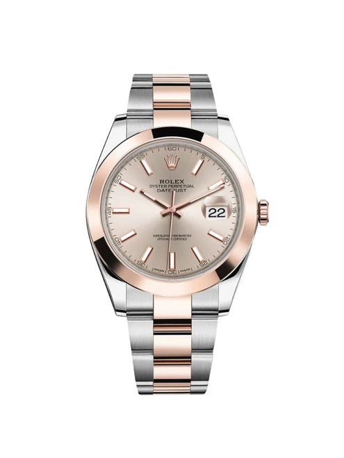 ROLEX Datejust 41mm Two-Tone Everose Gold Smooth Bezel Sundust Index Dial Oyster - 126301