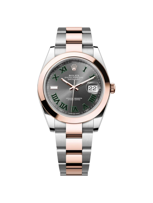 ROLEX Datejust 41mm Two-Tone Everose Gold Smooth Bezel Wimbledon Dial Oyster - 126301