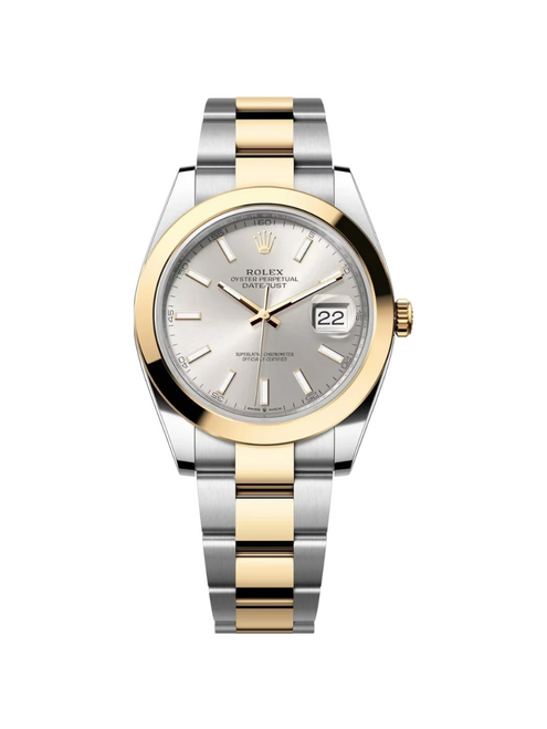 ROLEX Datejust Two-Tone Yellow Gold Smooth Bezel Silver Index Dial - 126303