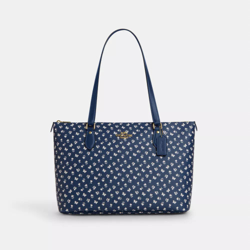 COACH Gallery Tote Bag With Floral Print - Gold/Deep Blue Multi