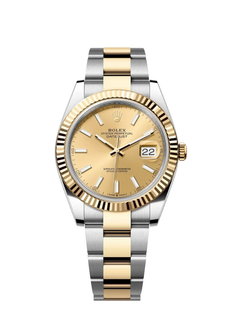 ROLEX Datejust 36mm Two-Tone Yellow Gold Fluted Bezel Champagne Index Dial Oyster - 126233