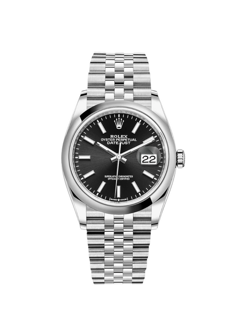 ROLEX Datejust 36mm Smooth Bezel Black Index Dial Jubilee - 126200