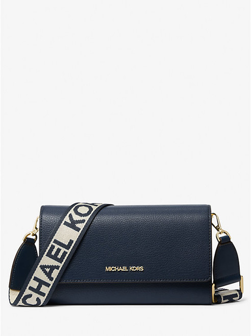 Michael Kors Jet Set Large Leather Crossbody Bag - Navy