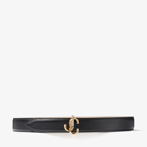 JIMMY CHOO Felisa Black Leather Belt with JC Emblem