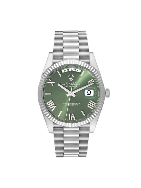 ROLEX President Day-Date 40 Olive Green Dial White Gold Mens Watch 228239 Box Card