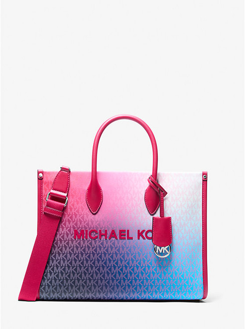 MICHAEL KORS Mirella Medium Ombré Signature Logo Tote Bag DARK RASPBERRY MULTI Image 1