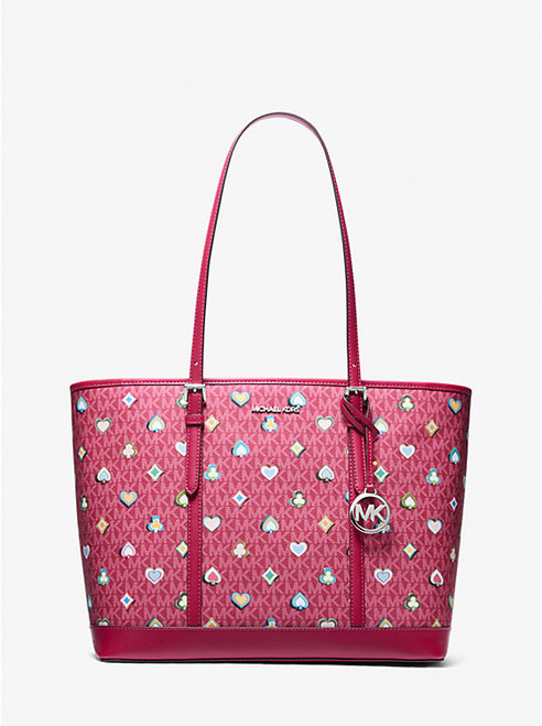 MICHAEL KORS Jet Set Large Printed Signature Logo Tote Bag DK RASPBERRY Image 1