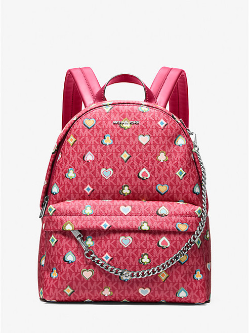 MICHAEL KORS Slater Medium Printed Signature Logo Backpack DK RASPBERRY Image 1