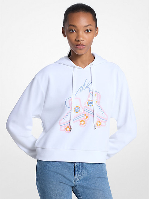 MICHAEL KORS Sequined Graphic Cotton Blend Hoodie WHITE Image 1