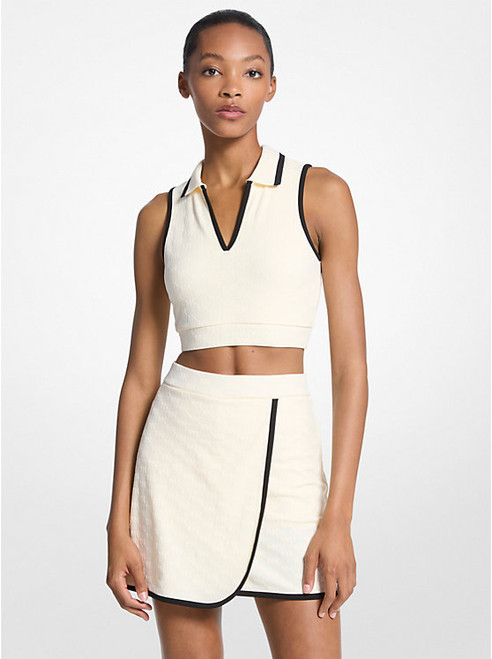 MICHAEL KORS Logo Jacquard Knit Tech Cropped Top BONE Image 1
