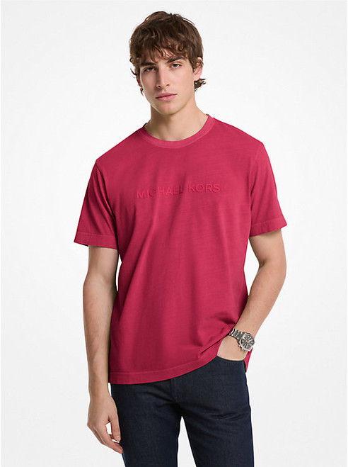 MICHAEL KORS Logo Garment-Dyed Cotton T-Shirt DK RASPBERRY Image 1
