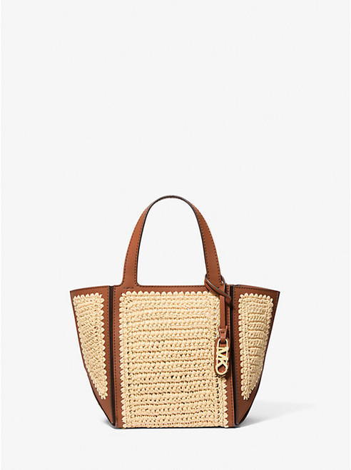 MICHAEL KORS Jordi Small Hand-Crocheted And Leather Tote Bag NATURAL/LUGGAGE Image 1