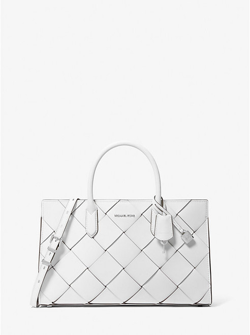 MICHAEL KORS Scarlett Medium Woven Leather Satchel OPTIC WHITE Image 1