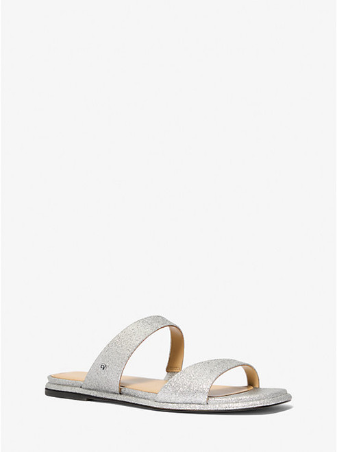 MICHAEL KORS Jaida Glitter Embellished Leather Sandal SILVER Image 1