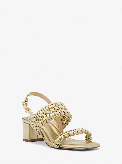 MICHAEL KORS Audrina Metallic Woven Block Heel Sandal PALE GOLD Image 1