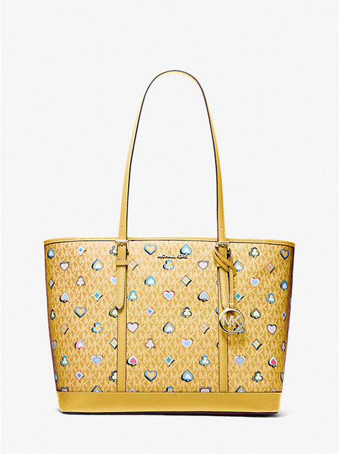 MICHAEL KORS Jet Set Large Printed Signature Logo Tote Bag HONEY Image 1