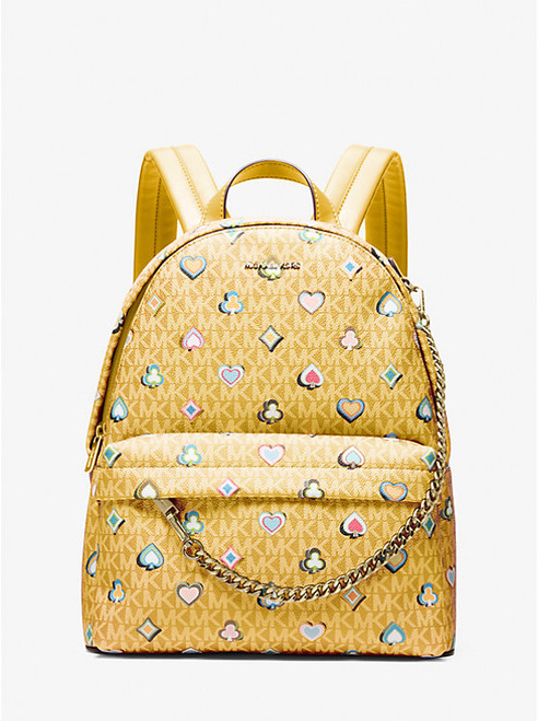 MICHAEL KORS Slater Medium Printed Signature Logo Backpack HONEY Image 1
