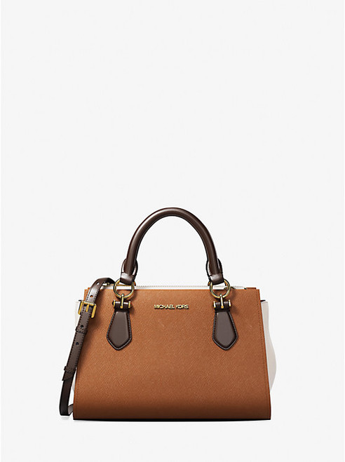 MICHAEL KORS Marilyn Small Color-Block Saffiano Leather Messenger Bag LUGGAGE MULTI Image 1