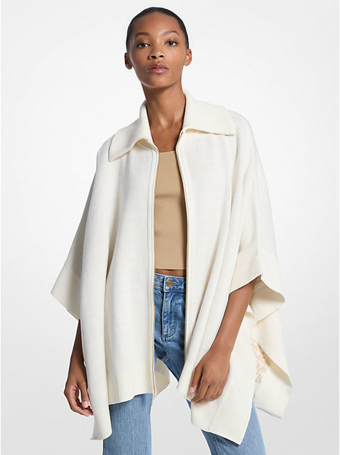 MICHAEL KORS Reversible Logo Cotton Blend Zip-Up Poncho BONE Image 1