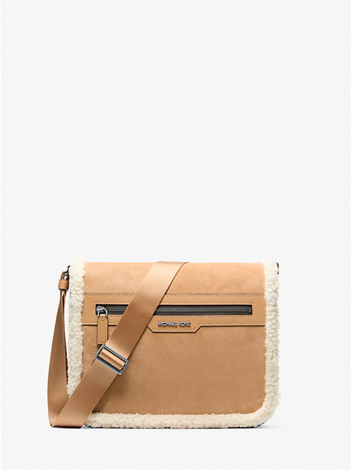 MICHAEL KORS Cooper Suede And Sherpa Messenger Bag PEANUT Image 1