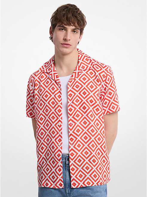 MICHAEL KORS Printed Linen Camp Shirt RED CLAY Image 1